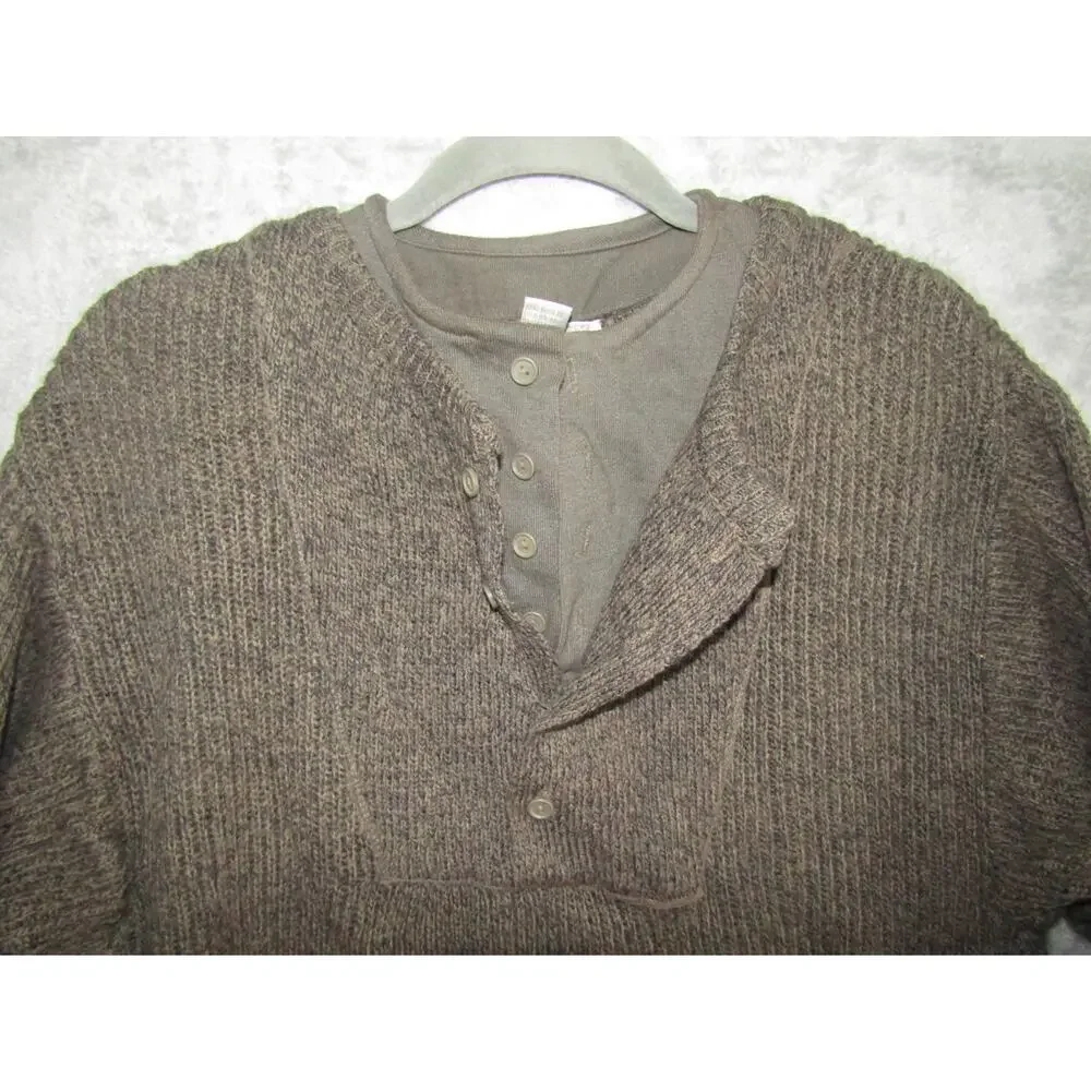 UNIQLO Vintage Wool Blend Henley Sweater Brown Rib Knit Korea Sz S Y2K Fisherman